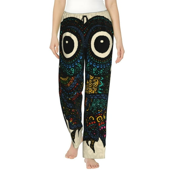Salouo Owl with Mandala Print Women's Pajama Pants Casual Loose Sweatpants PJs Flowy Pants Drawstring Palazzo for Women Wide Leg Pants Lounge Pajama -Large