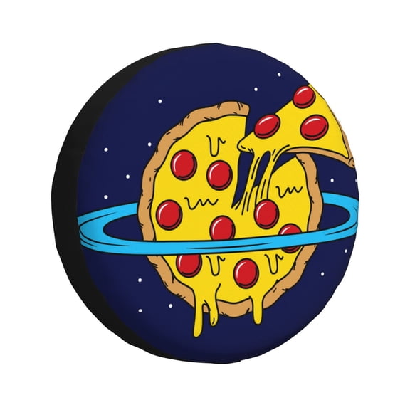 Salouo PLANETA EN FORMA DE PIZZA Print Spare Tire Cover 14-17 inch Spare Tire Protector Universal Tough Tire Wheel Cover for Trailer SUV and Truck-14 inch