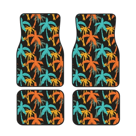 Salouo Palm Trees for Car Floor Mat Set of 4–Car Carpet Mats - Car Mats with Anti-Slip Backing & Driver Heel Pad Universal Fit for Cars, Trucks, SUVs, and Vans
