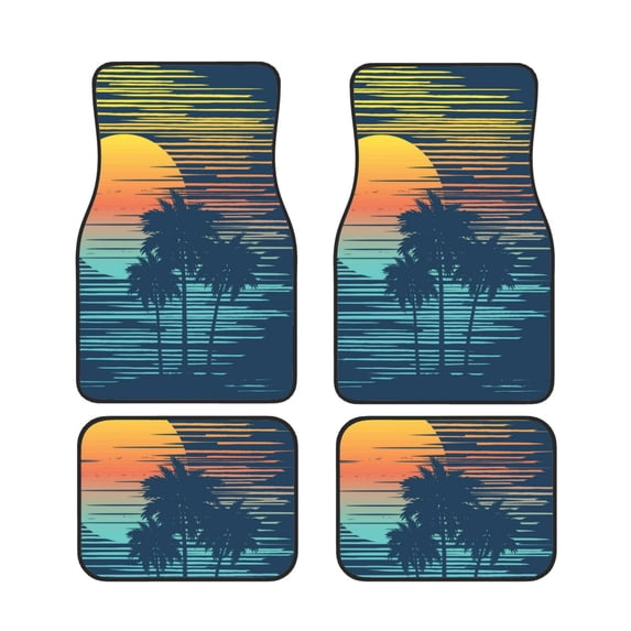 Salouo Palm Trees for Car Floor Mat Set of 4–Car Carpet Mats - Car Mats with Anti-Slip Backing & Driver Heel Pad Universal Fit for Cars, Trucks, SUVs, and Vans