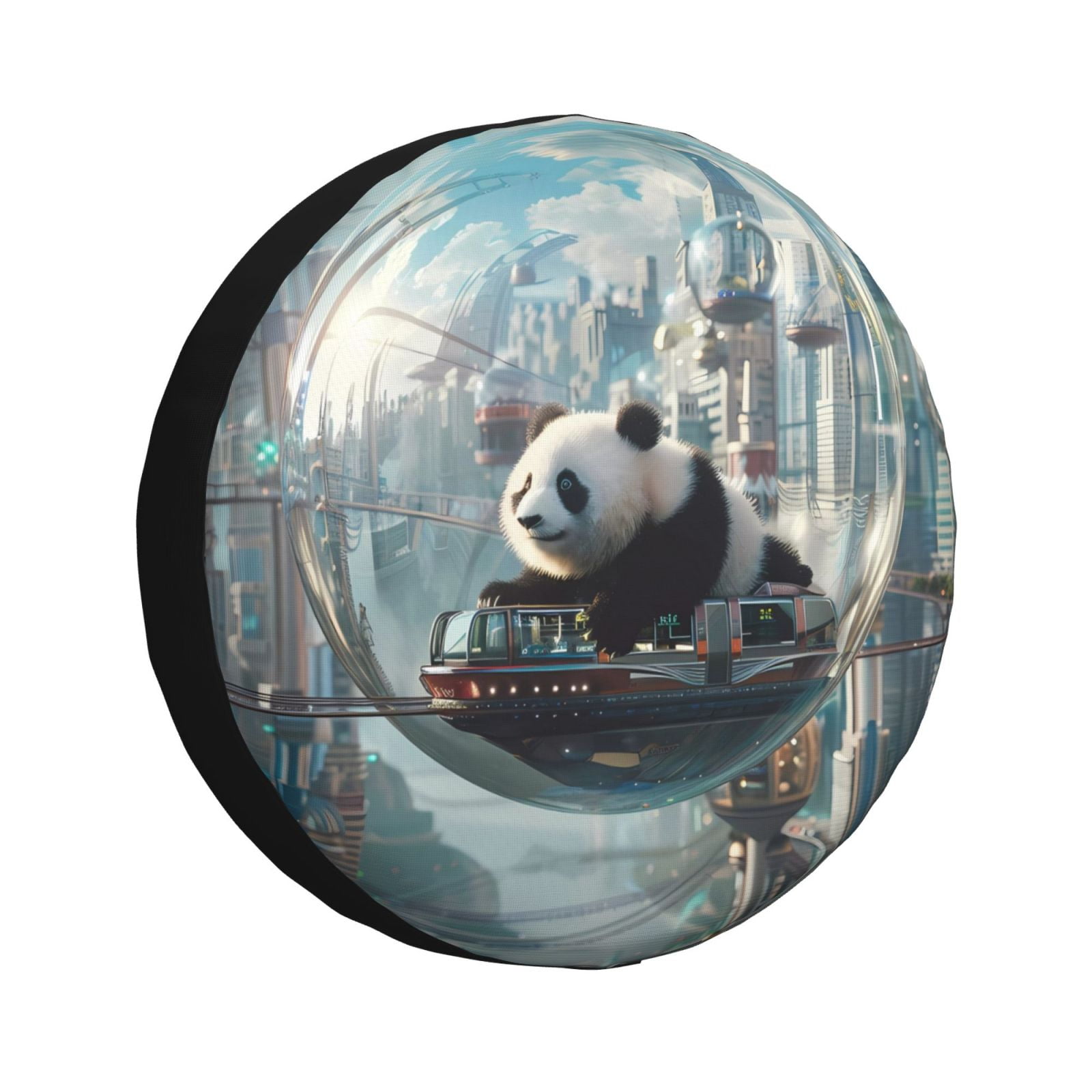 Salouo Panda In Futuristic City Print Spare Tire Cover 1417 inch Spare