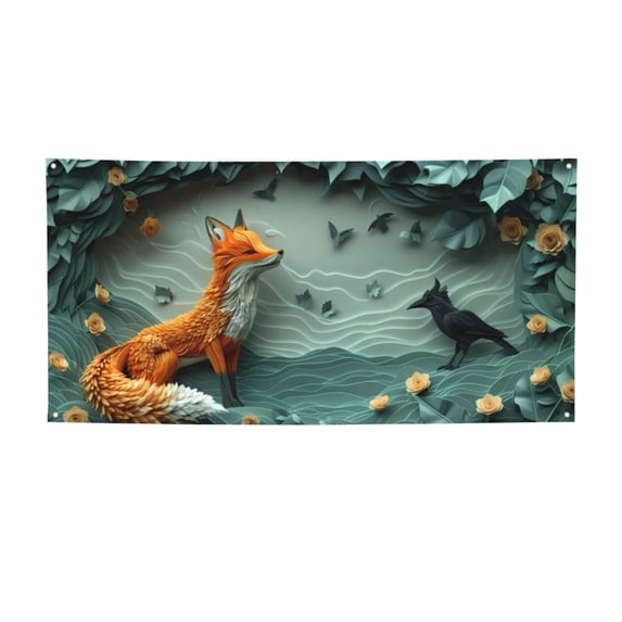 Salouo Paper Fox Crow Fantasy Pattern Holiday Banner Outside Party Decoration Banner (1PC) Festival Supplies Fit for Birthday Parties & Celebrations & Chrismas-Medium