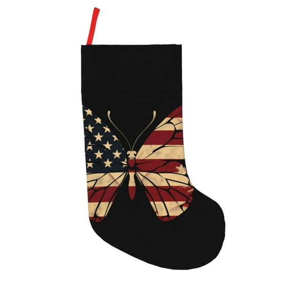 Salouo Patriotic USA Butterfly Art Print Christmas Decorations Stockings 1 Pack 18'' Xmas Stockings Holiday Stocking Personalized Farmhouse Decor for Home Family Party Tree