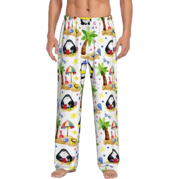 Salouo Penguins On The Beach Print Pajama Pants for Men, Lounge Pants Elastic Waistband Casual Men's sleepwear Loungewear Sleep Pajama Pant -Large
