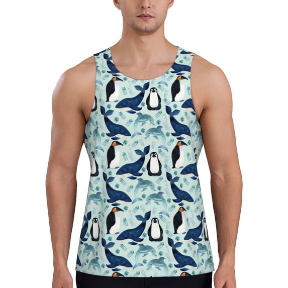 Salouo Penguins Whales for Men's Tank Tops,Sleeveless Muscle Shirts for Men Quick Dry Workout Tank Top Gym Muscle Tee Fitness Bodybuilding Sleeveless T Shirt-X-Large