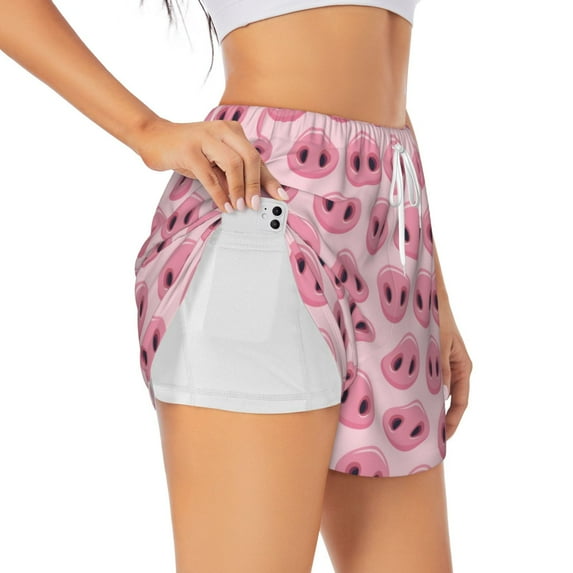 Salouo Pig Nose Print Women's 2 in 1 Running Shorts Double-Layer Shorts Athletic Workout Gym Yoga Shorts Running Shorts for Women-X-Large