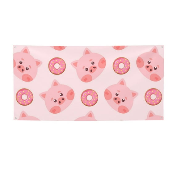 Salouo Pigs Head And Donuts Pattern Holiday Banner Outside Party Decoration Banner (1PC) Festival Supplies Fit for Birthday Parties & Celebrations & Chrismas-Medium