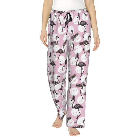 Salouo Pineapple Flamingo Print Women's Pajama Pants Casual Loose Sweatpants PJs Flowy Pants Drawstring Palazzo for Women Wide Leg Pants Lounge Pajama -X-Large
