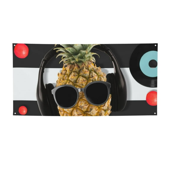 Salouo Pineapple With Black Glasses Pattern Holiday Banner Outside Party Decoration Banner (1PC) Festival Supplies Fit for Birthday Parties & Celebrations & Chrismas-Small