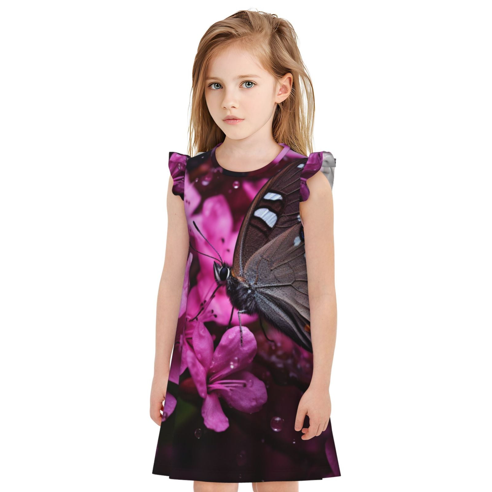 Salouo Pink Blossoms Butterfly Print Nightgowns For Girlscute Kids