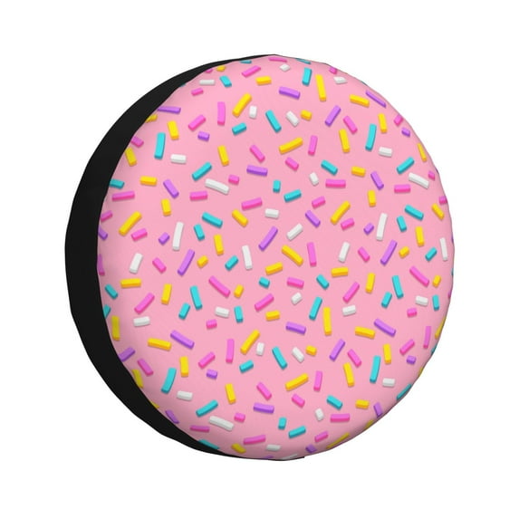 Salouo Pink Donut Print Spare Tire Cover 14-17 inch Spare Tire Protector Universal Tough Tire Wheel Cover for Trailer SUV and Truck-16 inch