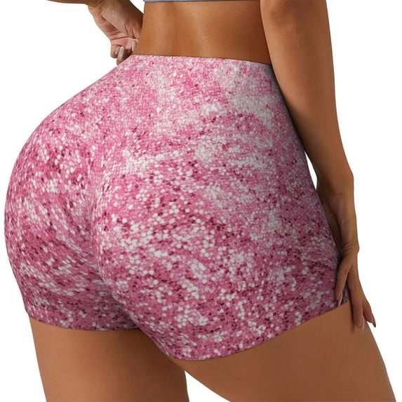 Salouo Pink Glitter Print Women's Athletic Shorts,Booty Shorts Biker Shorts High Waisted Elastic Workout Shorts for Yoga Gym Running Sports-X-Large