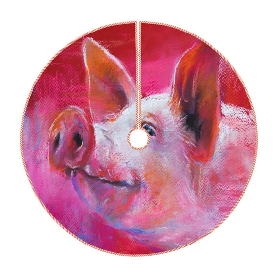 Salouo Pink Pig Christmas Tree Skirt 48" Farmhouse Christmas Decorations Snowman Xmas Tree Skirt Tree Mat for Holiday Party Decor