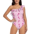 thumbnail image 1 of Salouo Pink Scarf Snowman Pattern One Shoulder Ruffled One Piece Swimsuit for Women V Neck Swimwear Tummy Control Bathing Suit-X-Large, 1 of 6