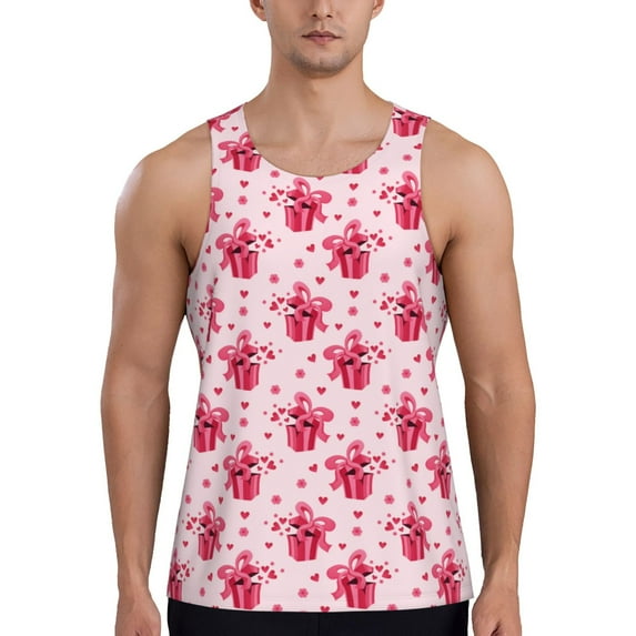 Salouo Pink gift with ribbon for Men's Tank Tops,Sleeveless Muscle Shirts for Men Quick Dry Workout Tank Top Gym Muscle Tee Fitness Bodybuilding Sleeveless T Shirt-XX-Large