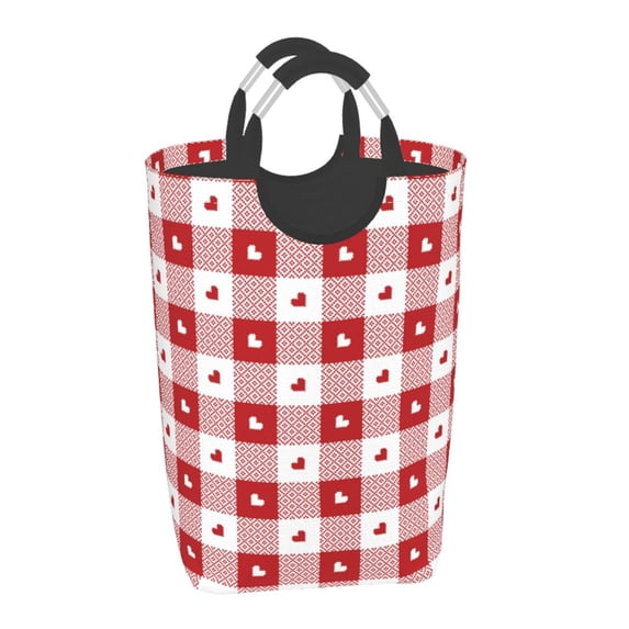 Salouo Plaid Heart for Dirty Clothes Hamper,Extra Large Hamper Basket Bin 1-Pack Big Laundry Baskets with Handles Laundry Hampers Fits for Bedroom & Living Room