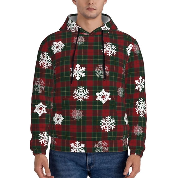 Salouo Plaid Snowflakes Festive Pattern Men's Fall Hoodie Sweatshirt,Sport Hoodie with Pockets for Men Pullover Casual Hooded Sweatshirt-X-Large