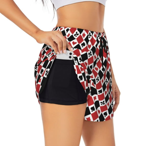 Salouo Playing Cards Print Women's 2 in 1 Running Shorts Double-Layer Shorts Athletic Workout Gym Yoga Shorts Running Shorts for Women-X-Large