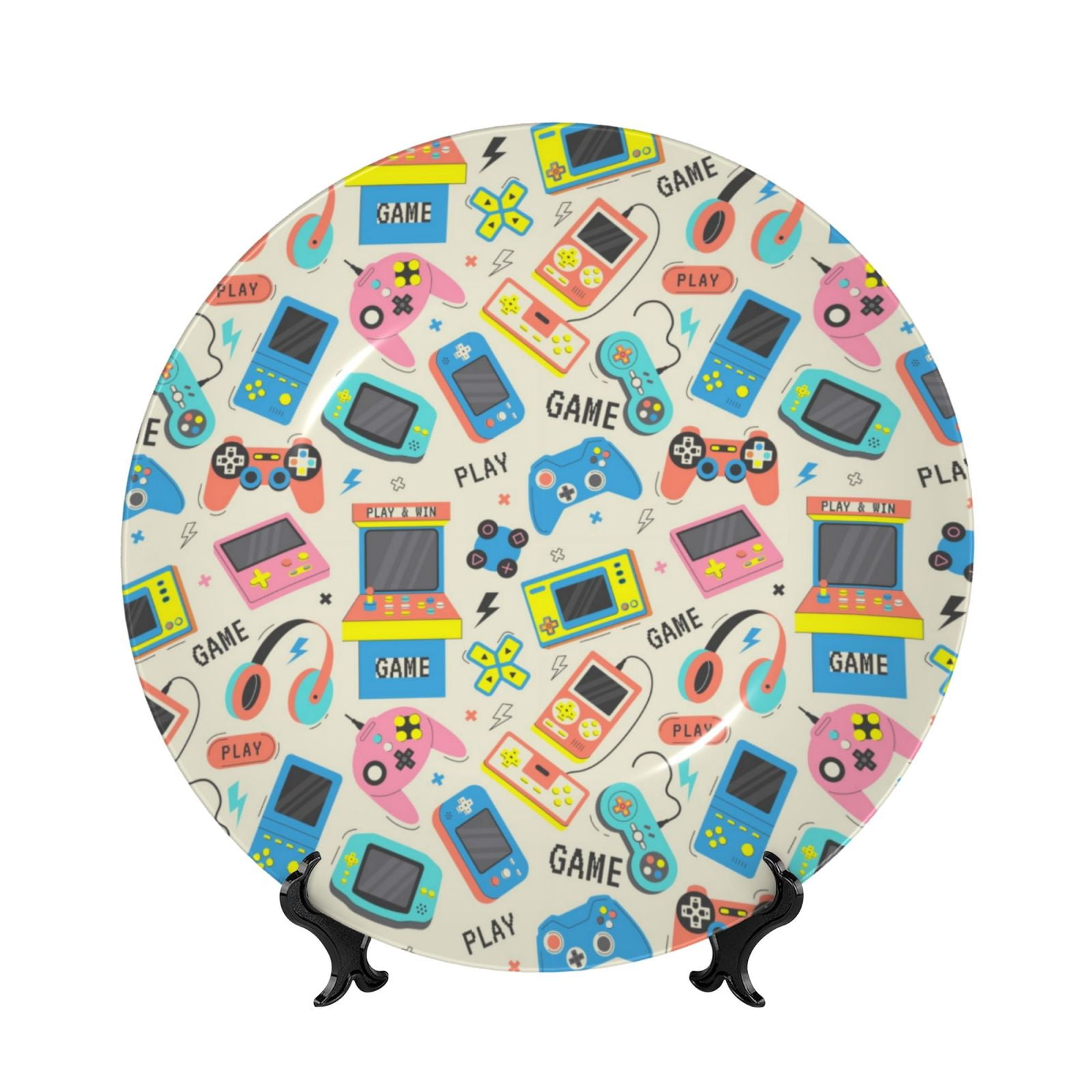 Salouo Playing Video Games Pattern Bone China Decorative Plate,Holiday ...