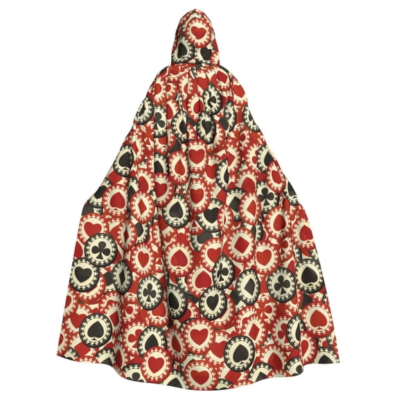 Salouo Poker Chips Pattern Hooded Cape for Adult Full-Length Hooded Cloak Unisex Halloween Costume Robe Cloak Costume Accessory for Costume Parties & Themed Events