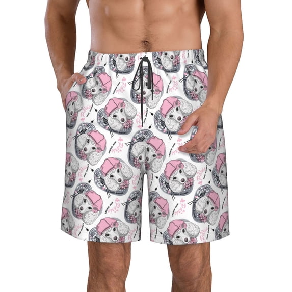 Salouo Poodle Dog Pattern Swim Trunks for Men,Men's Hawaiian Bathing Suit Swimsuits Quick Dry Swimming Board Shorts Beach Shorts with Pockets-3X-Large