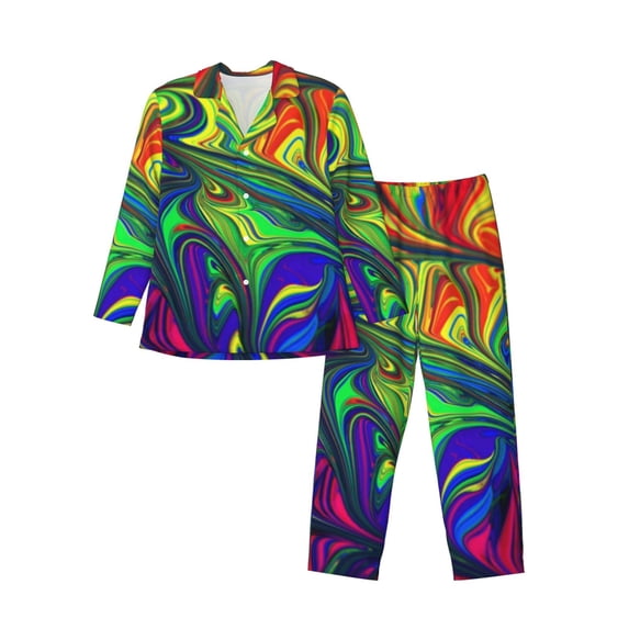 Salouo Pride Rainbow Print Button-Front Long Sleeve Pajama Set for Men, Soft 2Pjs Men's Long Sleeve Sleepwear-X-Large