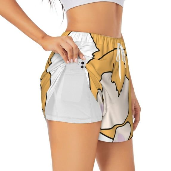 Salouo Prince Corgi Dog Print Women's 2 in 1 Running Shorts Double-Layer Shorts Athletic Workout Gym Yoga Shorts Running Shorts for Women-X-Large