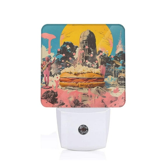 Salouo Psychedelic Band Hotdog Art for Night Lights Plug into Wall 1 Pack, 0.5W Plug in Night Light with Dusk-to-Dawn Light Sensor LED Nightlight for Bathroom, Adult, Hallway-UK
