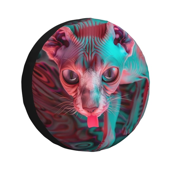 Salouo Psychedelic Hairless Cat Print Spare Tire Cover 14-17 inch Spare Tire Protector Universal Tough Tire Wheel Cover for Trailer SUV and Truck-
