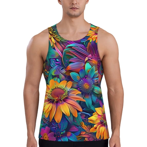Salouo Psychedelic Sunflowers for Men's Tank Tops,Sleeveless Muscle Shirts for Men Quick Dry Workout Tank Top Gym Muscle Tee Fitness Bodybuilding Sleeveless T Shirt-4X-Large