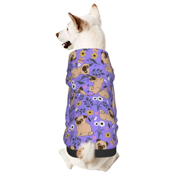 Salouo Pugs and Flowers Pattern Small Dog Hoodie Sweatshirts Dog Clothes Coat Clothing Puppy Sweater Outfit Pullover Pet Winter Coat Sweater Outfit-Medium