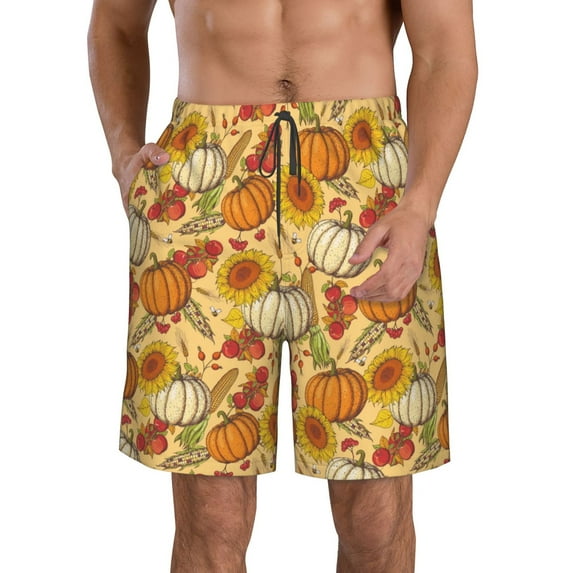 Salouo Pumpkin And Sunflower Pattern Swim Trunks for Men,Men's Hawaiian Bathing Suit Swimsuits Quick Dry Swimming Board Shorts Beach Shorts with Pockets-3X-Large