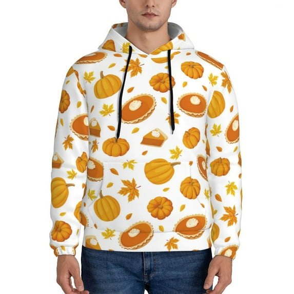 Salouo Pumpkin Maple Leaves Pattern Men's Fall Hoodie Sweatshirt,Sport Hoodie with Pockets for Men Pullover Casual Hooded Sweatshirt-X-Large