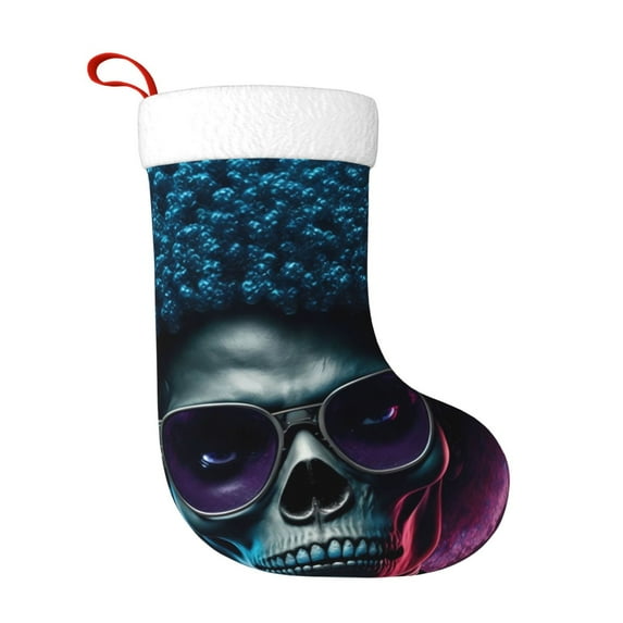 Salouo Punk Style Blue Haired Skull Print Christmas Stockings,Large Xmas Stocking Set of 1 Holiday and Farmhouse Stocking for Christmas Holiday Party Decoration(17.7*11 Inch)