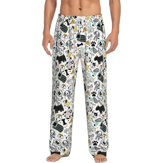 Salouo Puppy Print Pajama Pants for Men, Lounge Pants Elastic Waistband Casual Men's sleepwear Loungewear Sleep Pajama Pant -Small