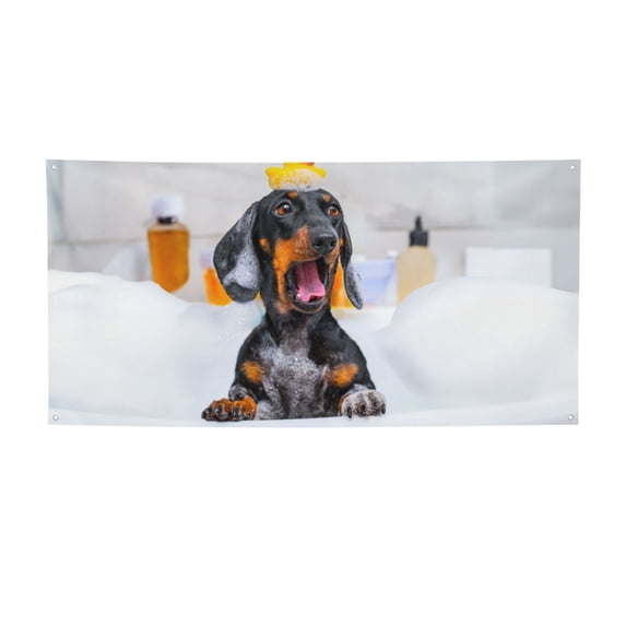 Salouo Puppy Sits In Bathtub Pattern Holiday Banner Outside Party Decoration Banner (1PC) Festival Supplies Fit for Birthday Parties & Celebrations & Chrismas-Medium