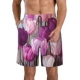 thumbnail image 1 of Salouo Purple And Pink Tulip Bouquet Pattern Swim Trunks for Men,Men's Hawaiian Bathing Suit Swimsuits Quick Dry Swimming Board Shorts Beach Shorts with Pockets-Large, 1 of 6