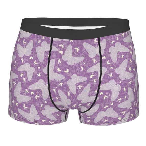 Salouo Purple Butterflies Floral Print Men's Boxer Briefs,Breathable Underwear Elastic Waistband Briefs for Men -Small
