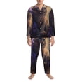 thumbnail image 1 of Salouo Purple Flower Lazy Cat Print Button-Front Long Sleeve Pajama Set for Men, Soft 2Pjs Men's Long Sleeve Sleepwear -Medium, 1 of 7