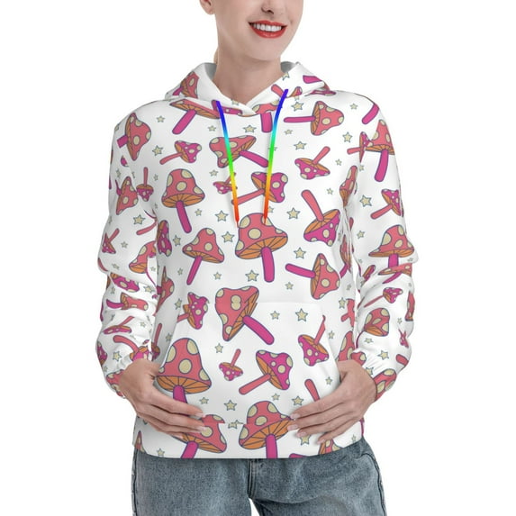 Salouo Purple Mushroom Pattern Hoodie Sweatshirts for Women, Autumn Pullover Hoodie Workout Sweat Women's Long Sleeve Preppy Sweatshirts-Small