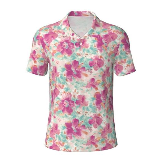Salouo Purple Watercolor Flowers for Men's Short Sleeve Polo Shirts,Polo Shirts for Men Performance Short Sleeve Golf Shirt Athletic Casual Collared T-Shirt-Small