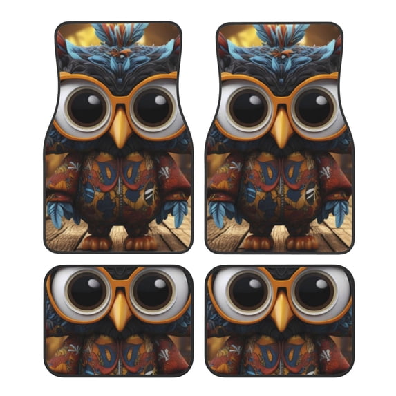 Salouo Quirky Owl With Glasses for 4-Piece Floor Mats, Custom Fit Car Mats All-Weather Car Foot Mats Automotive Floor Mats for Cars, Trucks, SUVs, Vehicle Floor Liner
