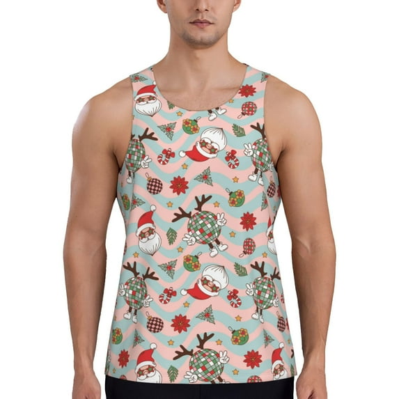 Salouo Quirky Santa Reindeer Retro Wave for Men's Tank Tops,Sleeveless Muscle Shirts for Men Quick Dry Workout Tank Top Gym Muscle Tee Fitness Bodybuilding Sleeveless T Shirt-X-Large