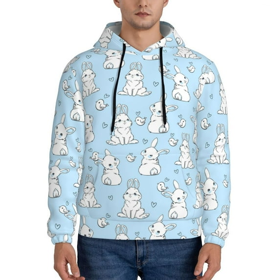 Salouo Rabbit And Bird Pattern Men's Fall Hoodie Sweatshirt,Sport Hoodie with Pockets for Men Pullover Casual Hooded Sweatshirt-XX-Large