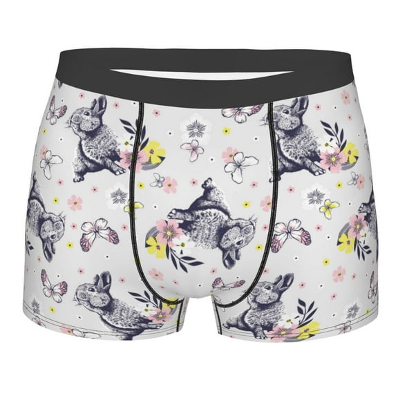 Salouo Rabbit And Butterfly Print Men's Boxer Briefs,Breathable Underwear Elastic Waistband Briefs for Men -Medium