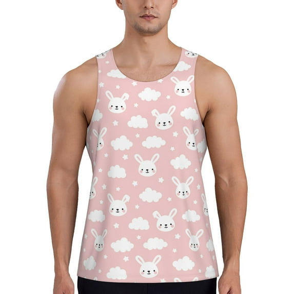 Salouo Rabbit And Cloud for Men's Tank Tops,Sleeveless Muscle Shirts for Men Quick Dry Workout Tank Top Gym Muscle Tee Fitness Bodybuilding Sleeveless T Shirt-Large