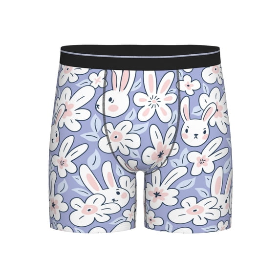 Salouo Rabbit And Floral Pattern Men's Boxer Briefs, Soft & Breathable Underwear Elastic Waistband Briefs for Men,1-Pack