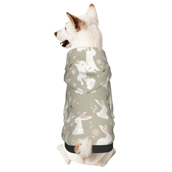Salouo Rabbit And Flower Pattern Small Dog Hoodie Sweatshirts Dog Clothes Coat Clothing Puppy Sweater Outfit Pullover Pet Winter Coat Sweater Outfit-Large