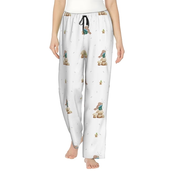 Salouo Rabbit Blowing Dandelions Print Women's Pajama Pants Casual Loose Sweatpants PJs Flowy Pants Drawstring Palazzo for Women Wide Leg Pants Lounge Pajama -Large