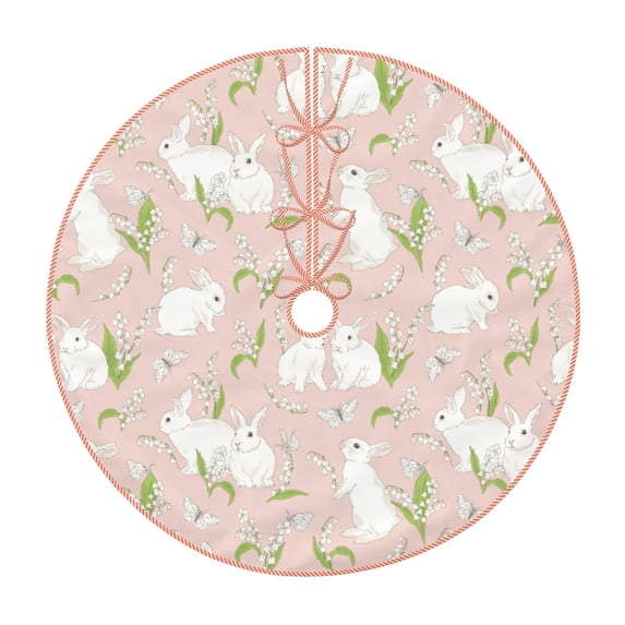 Salouo Rabbit Christmas Tree Skirt 30" Farmhouse Christmas Decorations Snowman Xmas Tree Skirt Tree Mat for Holiday Party Decor